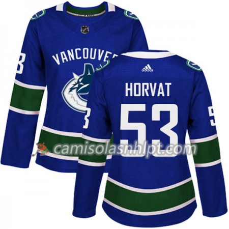 Camisola Vancouver Canucks Bo Horvat 53 Adidas 2017-2018 Azul Authentic - Mulher